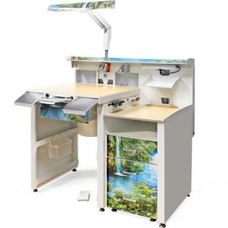 Аверон СЗТ 1.3 ЛОРЕЛЕЯ - стол зубного техника серии МАСТЕР с двухуровневой столешницей в полностью металлическом исполнении