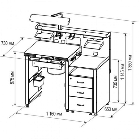 Аверон СЗТ 1.3 ЛОРЕЛЕЯ - стол зубного техника серии МАСТЕР с двухуровневой столешницей в полностью металлическом исполнении